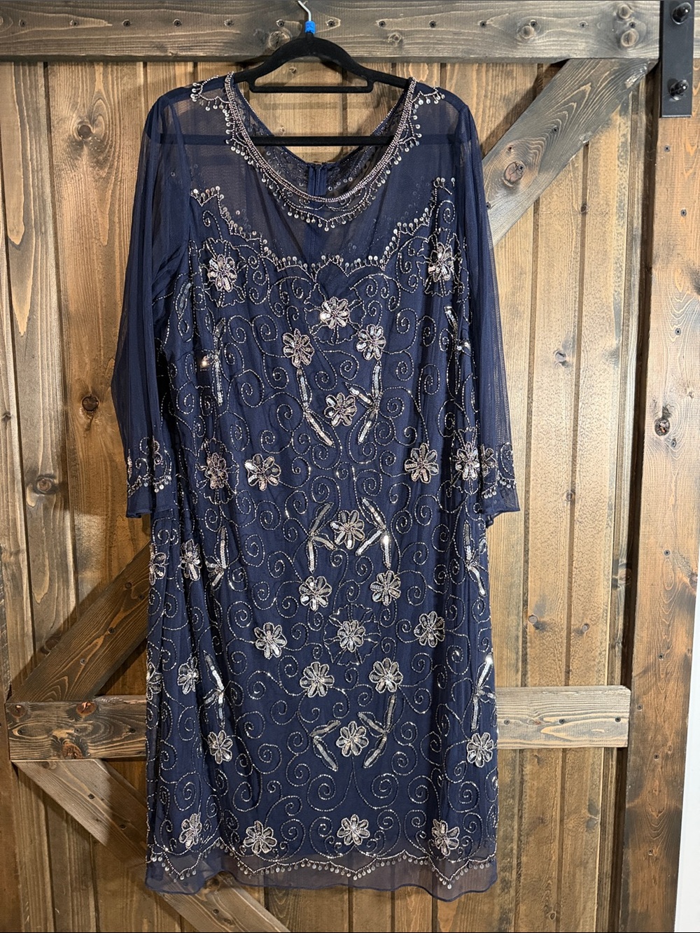 Pisarro Nights Navy Beaded Floral Midi Dress
